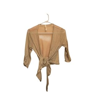 Manito Dusty Pink Tie Front Top 3/4 Sleeves Mesh Back Size XS